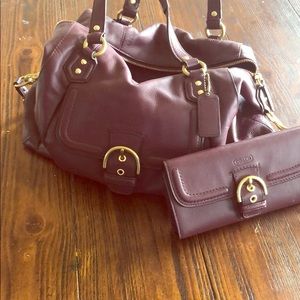 Purple leather coach purse with matching wallet